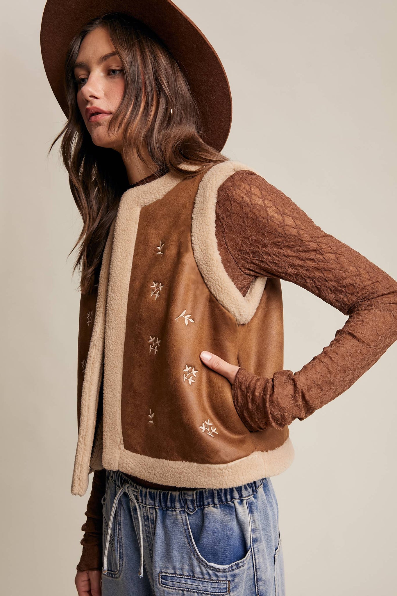 It’s Giving Yellowstone Vibes Suede Sherpa Lined Vest