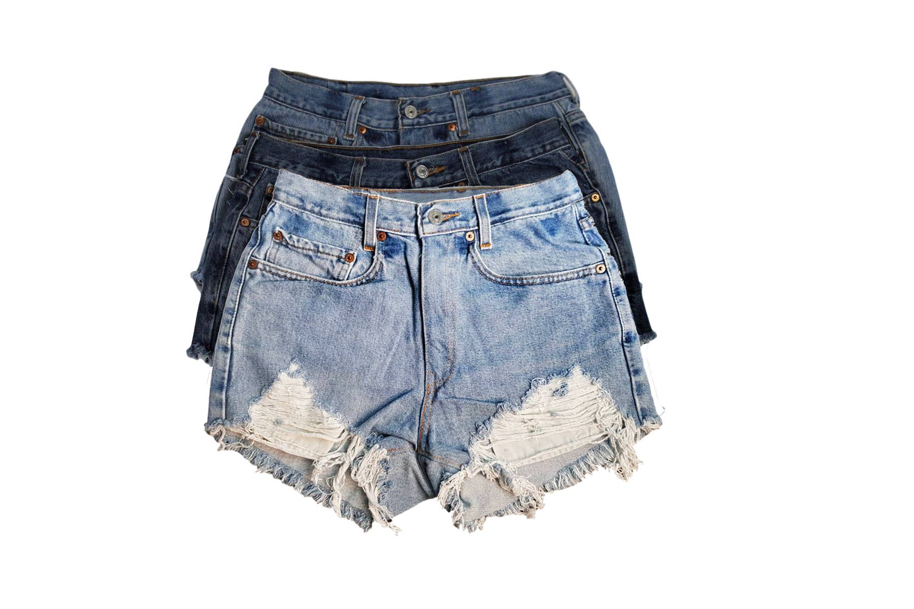 High-Rise Upcycled Denim Cutoff Shorts - Frayed