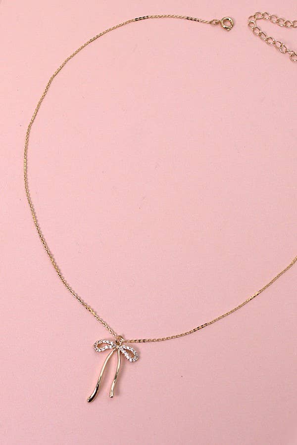 RHINESTONE BOW PENDANT NECKLACE