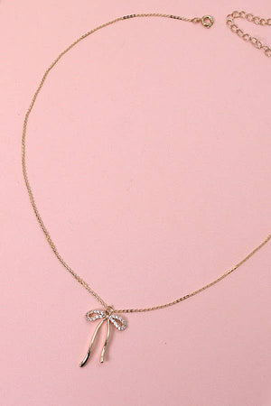 RHINESTONE BOW PENDANT NECKLACE