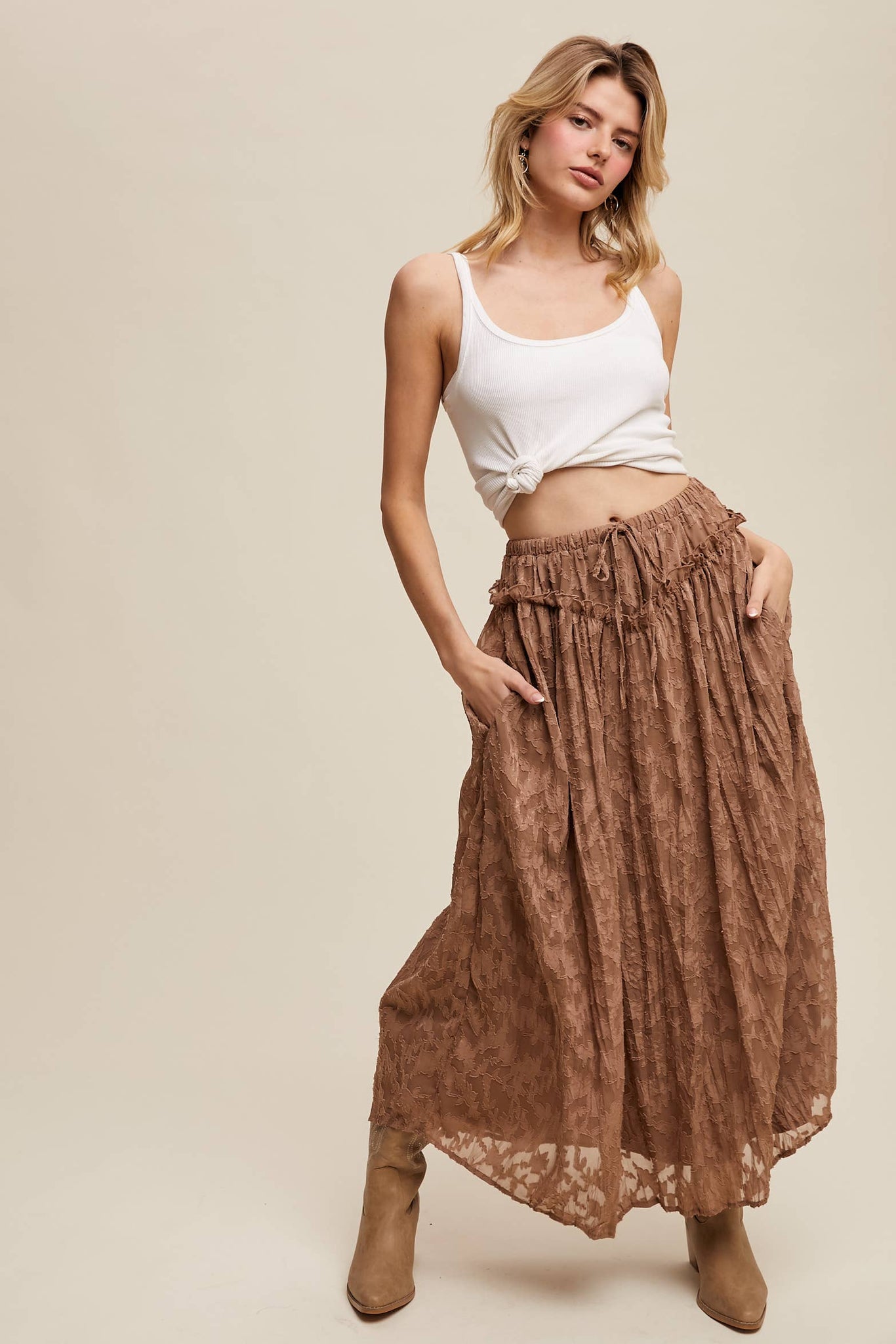 Queen of the West Floral Textured Maxi Skirt
