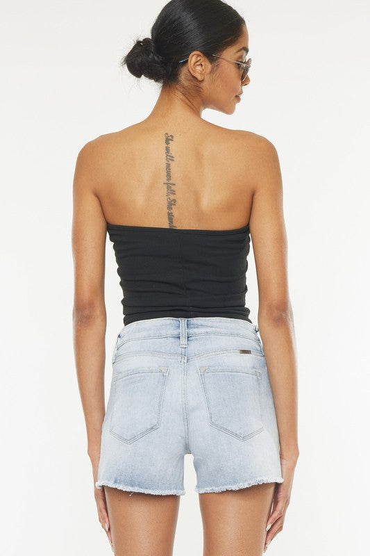 High Rise Light Wash Denim Short by Kan Can