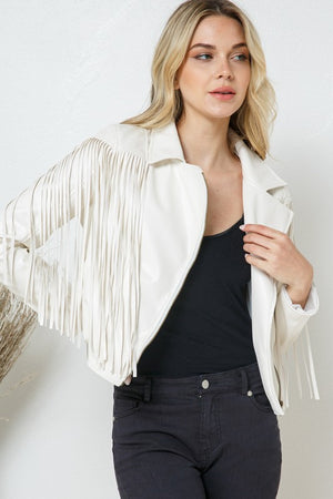 Faux Leather Moto Fringe Jacket