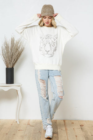 French Terry Tiger Studded Star Graphic Sweatshirt