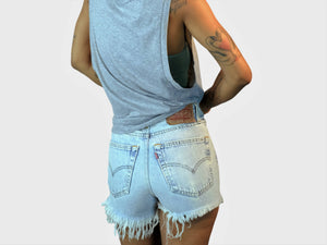 High-Rise Upcycled Denim Cutoff Shorts - Frayed