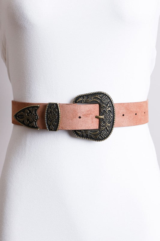 Suede Antique Gold Western Buckle Belt