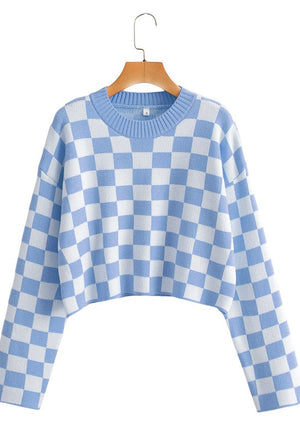 Cropped checkered sweater