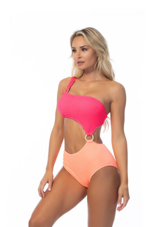 Two Tone Mono Shoulder One Piece Swimsuit