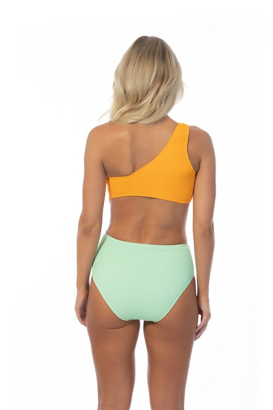 Two Tone Mono Shoulder One Piece Swimsuit