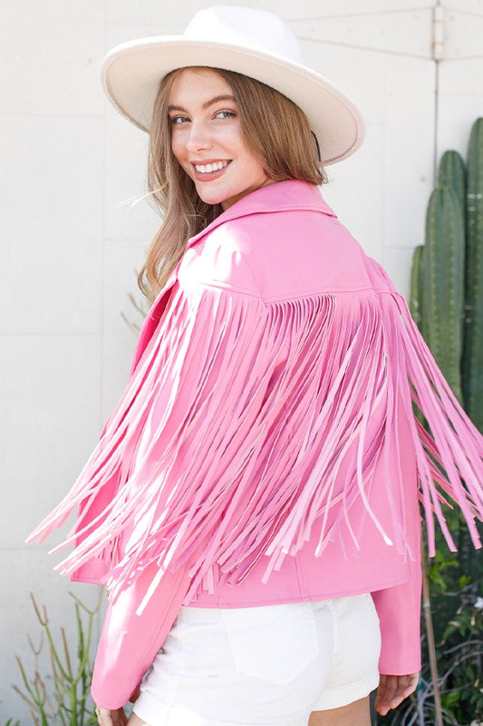 Faux Leather Moto Fringe Jacket