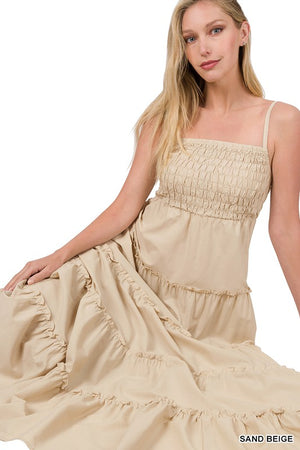 Woven Smocked Top Tiered Cami Maxi Dress