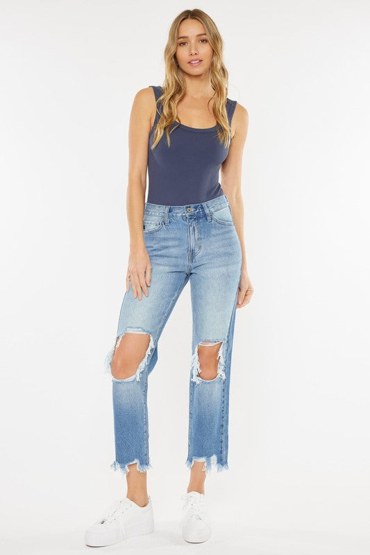 High Rise Distressed Mom Jean