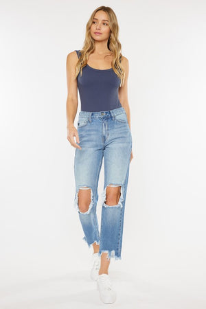 High Rise Distressed Mom Jean