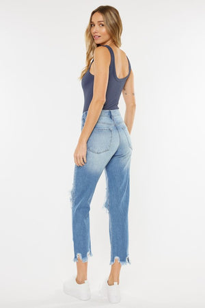 High Rise Distressed Mom Jean