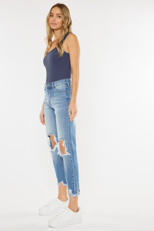 High Rise Distressed Mom Jean