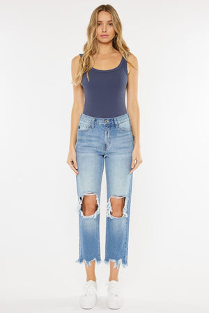 High Rise Distressed Mom Jean