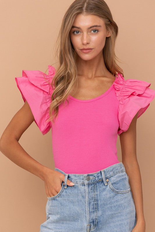 Puff Ruffle Sleeve Bodysuit