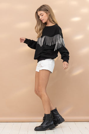 Rhinestone Fringe Pullover Top