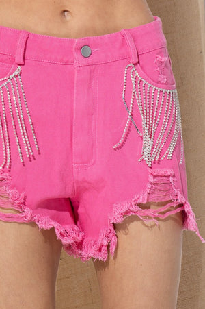 Frayed Rhinestone Denim Shorts