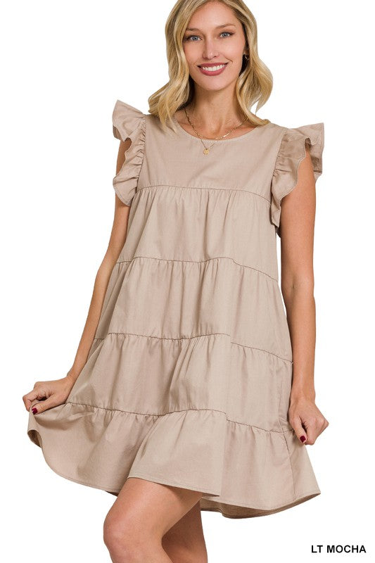 RUFFLED CAP SLEEVE BABYDOLL TIERED MINI DRESS