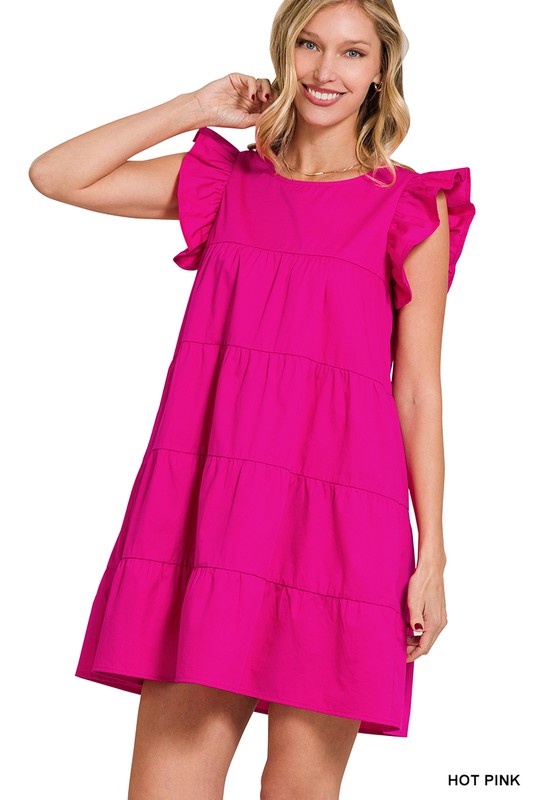 RUFFLED CAP SLEEVE BABYDOLL TIERED MINI DRESS