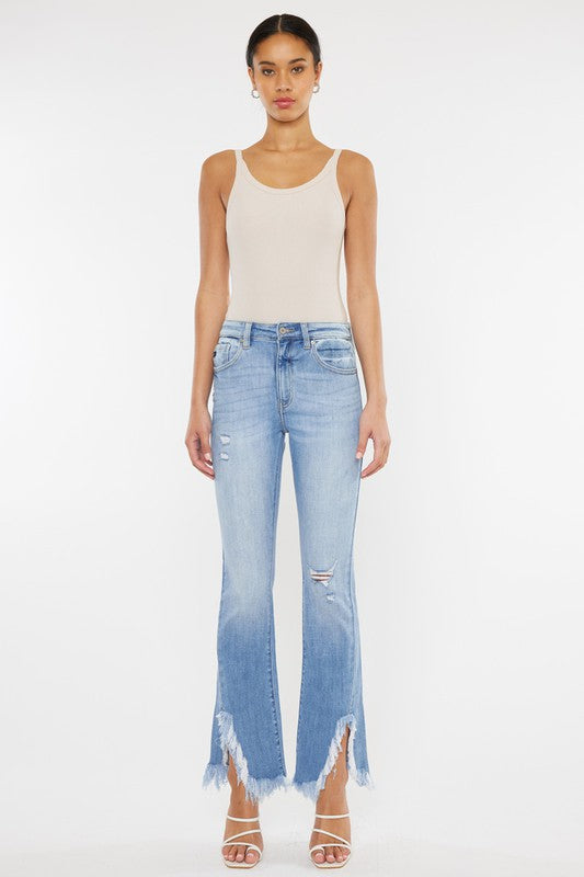 High Rise Bootcut Fray Hem Jean