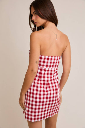 All American Girl Blue Gingham Strapless Dress