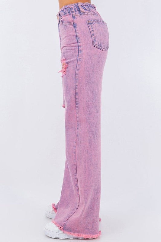 Vintage Ripped Wide Leg jean in Mineral Pink