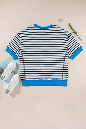 Black Stripe Oversized Contrast Trim Exposed Seam High Low T Shirt