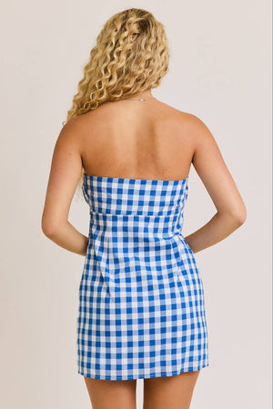 All American Girl Blue Gingham Strapless Dress
