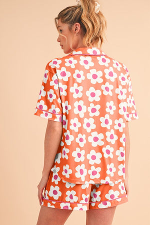 Flower Power Short Sleeve Shirt Pajamas Set