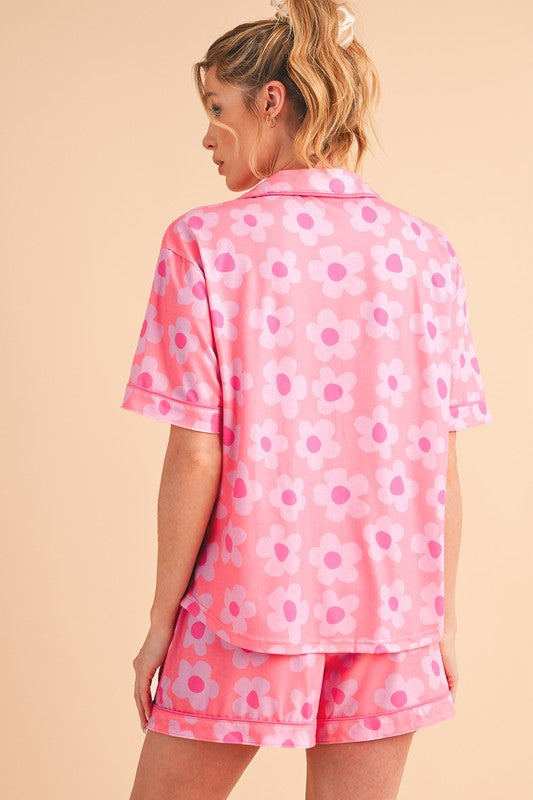 Flower Power Short Sleeve Shirt Pajamas Set