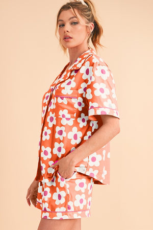 Flower Power Short Sleeve Shirt Pajamas Set