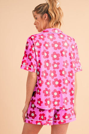 Flower Power Short Sleeve Shirt Pajamas Set