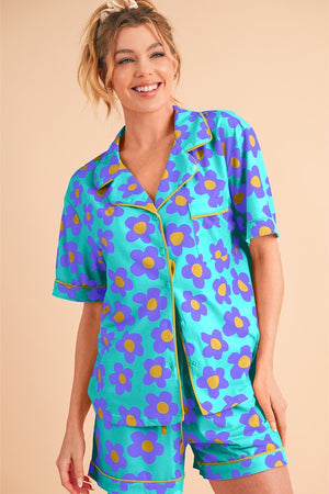 Flower Power Short Sleeve Shirt Pajamas Set