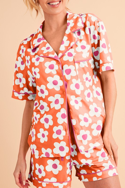 Flower Power Short Sleeve Shirt Pajamas Set