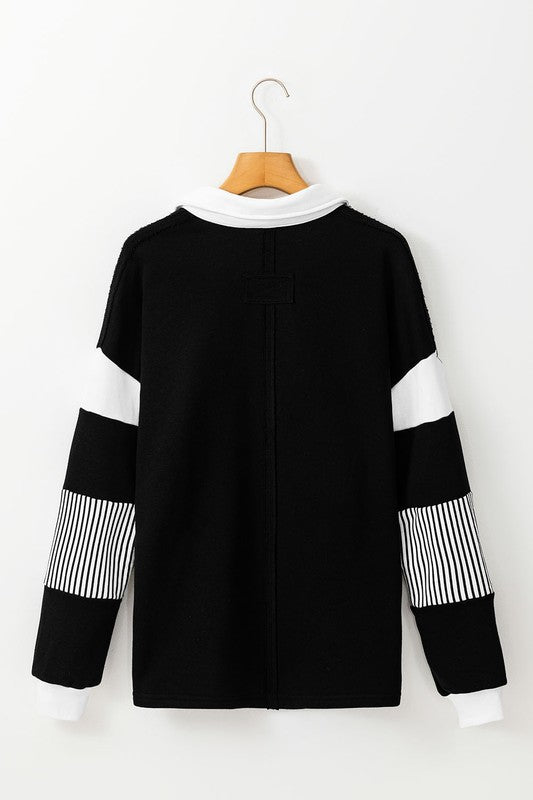 Striped Colorblock Patchwork Collar Sweatshirt