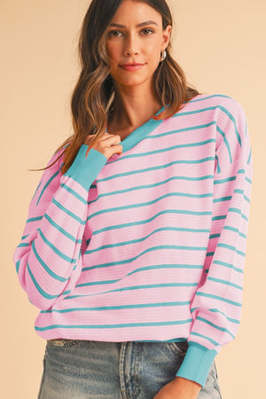 Stripe Round Neck Drop Shoulder Loose Sweater