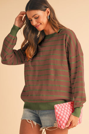 Stripe Round Neck Drop Shoulder Loose Sweater