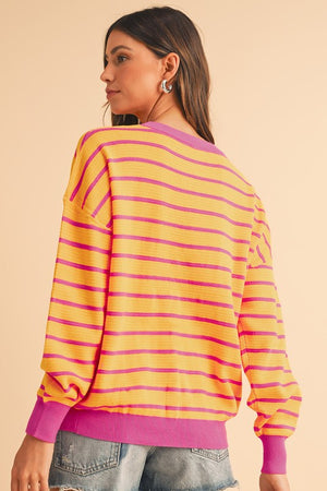 Stripe Round Neck Drop Shoulder Loose Sweater