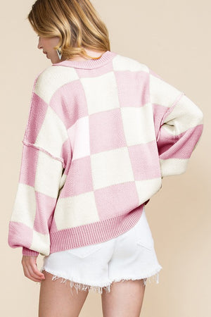 Plaid Exposed Seam Bishop Sleeve Sweater