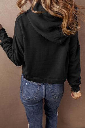 Drop Shoulder Drawstring Cropped Hoodie