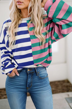 Color Block Drop Shoulder Pullover Sweatshirt