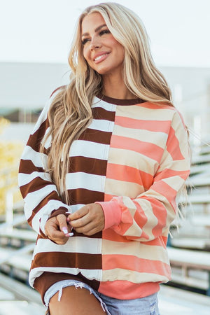 Color Block Drop Shoulder Pullover Sweatshirt