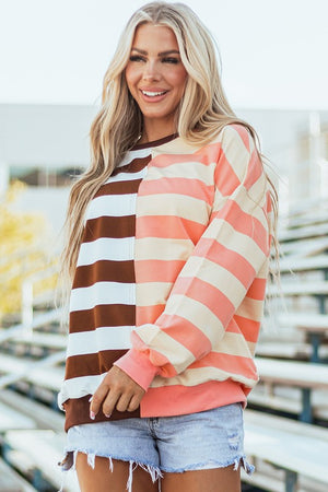 Color Block Drop Shoulder Pullover Sweatshirt