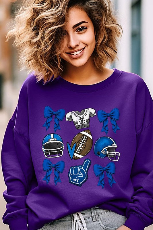 Blue Coquette Football Graphic Fleece Sweatshirts