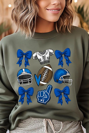 Blue Coquette Football Graphic Fleece Sweatshirts