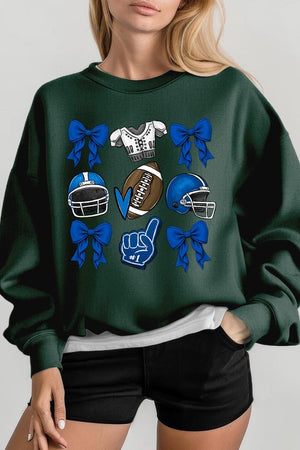 Blue Coquette Football Graphic Fleece Sweatshirts