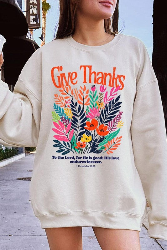 Give Thanks Christian Graphic Fleece Sweatshirts