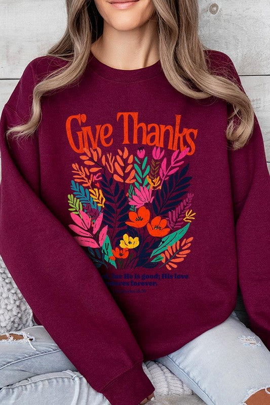 Give Thanks Christian Graphic Fleece Sweatshirts